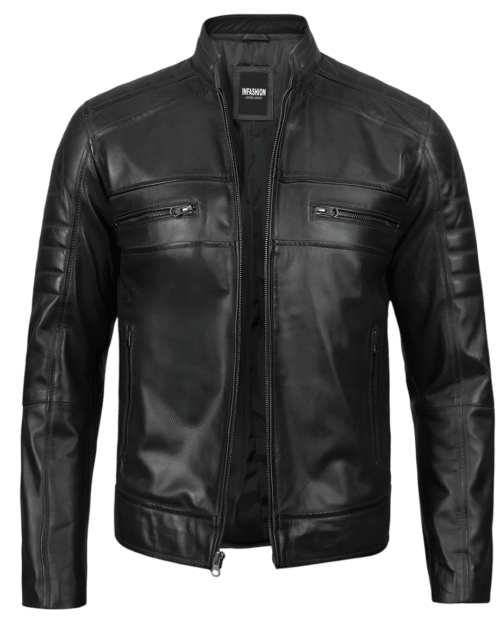 Black Cafe Racer Real Leather Motorcycle Jacket