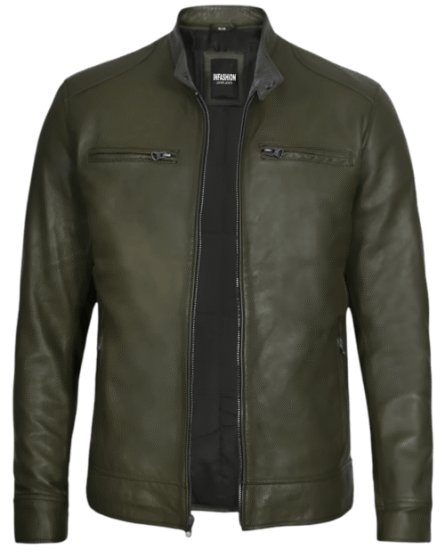 Dodge Men's Green Cafe Racer Leather Jacket