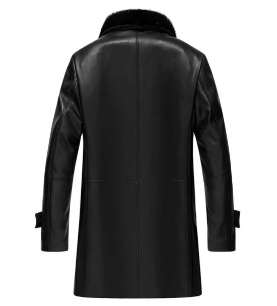 Mens 34 Premium Black Leather Coat With Fur Collar - Image 2