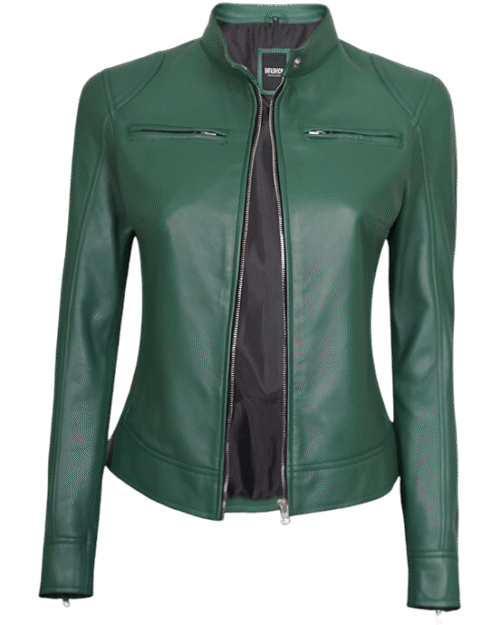 Dodge Green Motorcycle Cafe Racer Leather Jacket Women's