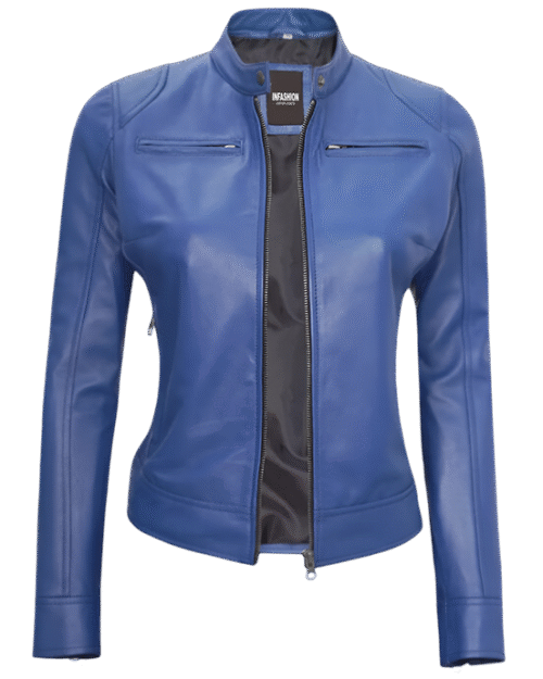 Cafe Racer Women's Blue Leather Jacket