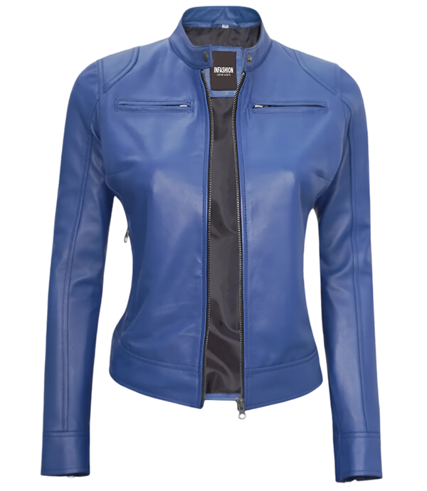 Cafe Racer Women's Blue Leather Jacket