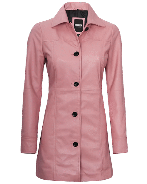Kandis Womens Pink Real Leather Car Coat