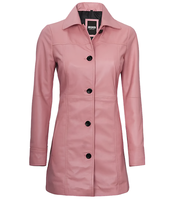 Kandis Womens Pink Real Leather Car Coat