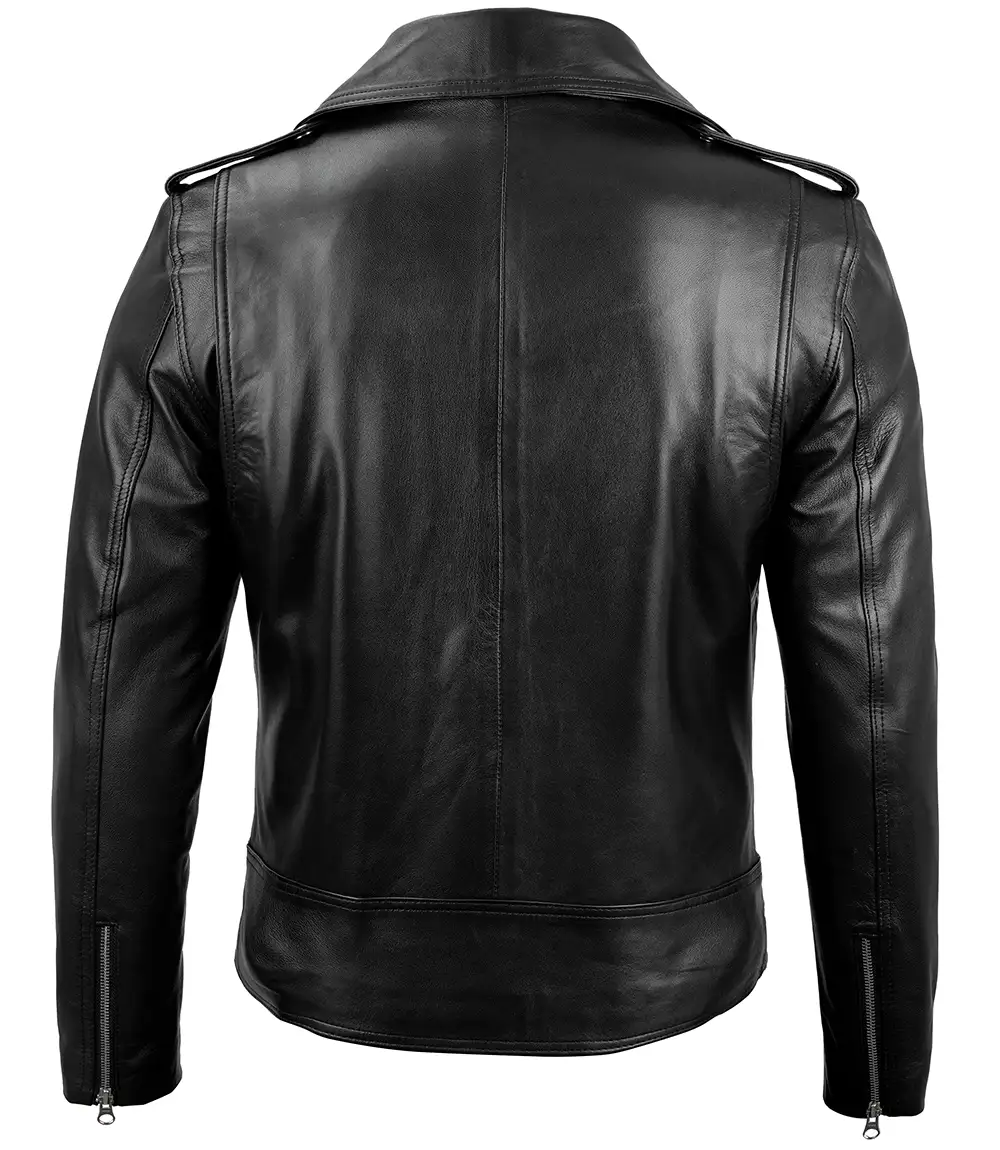 Men's Black Belted Moto Leather Jacket - Biker Style - Image 2