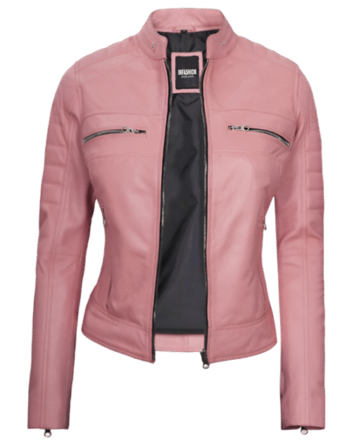 Austin Women's Pink Cafe Racer Real Leather Jacket