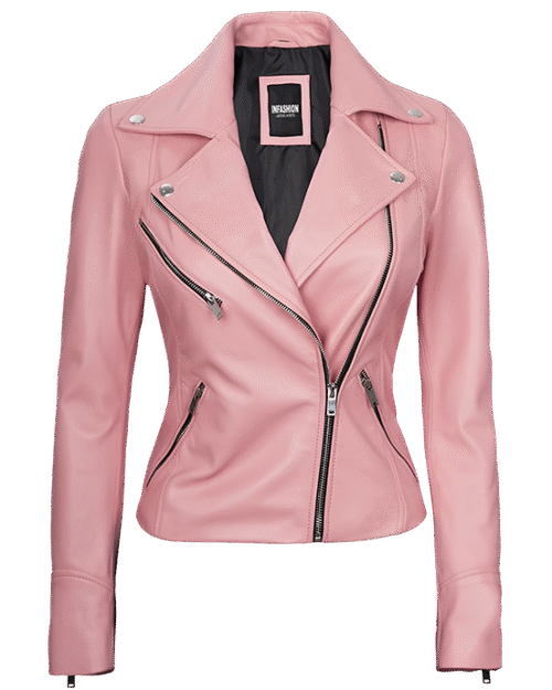 Ninfa Women Moto Style Real Leather Pink Jacket