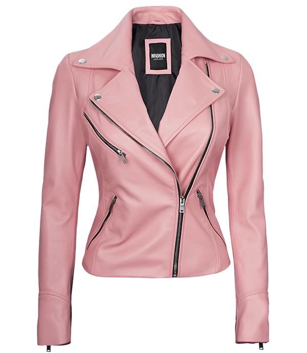 Ninfa Women Moto Style Real Leather Pink Jacket
