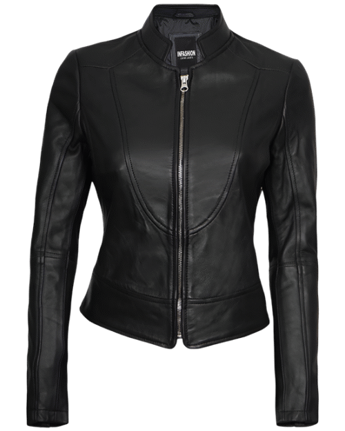 Womens Black Cafe Racer Leather Jacket