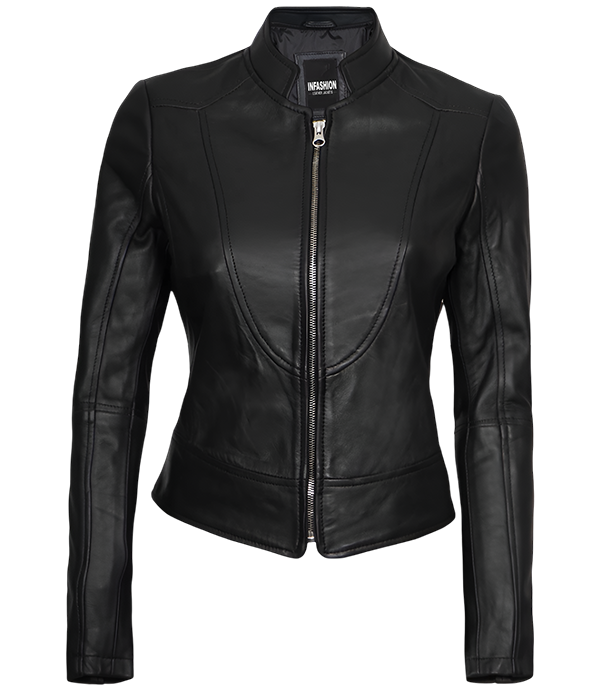 Womens Black Cafe Racer Leather Jacket